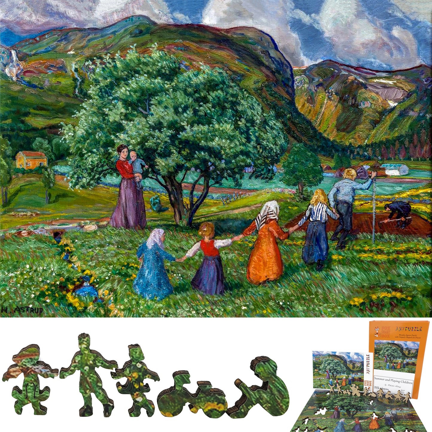 Large Format Wooden Jigsaw Puzzle with Uniquely Shaped Pieces for Seniors and Adults - 225 Pieces - Summer and Playing Children