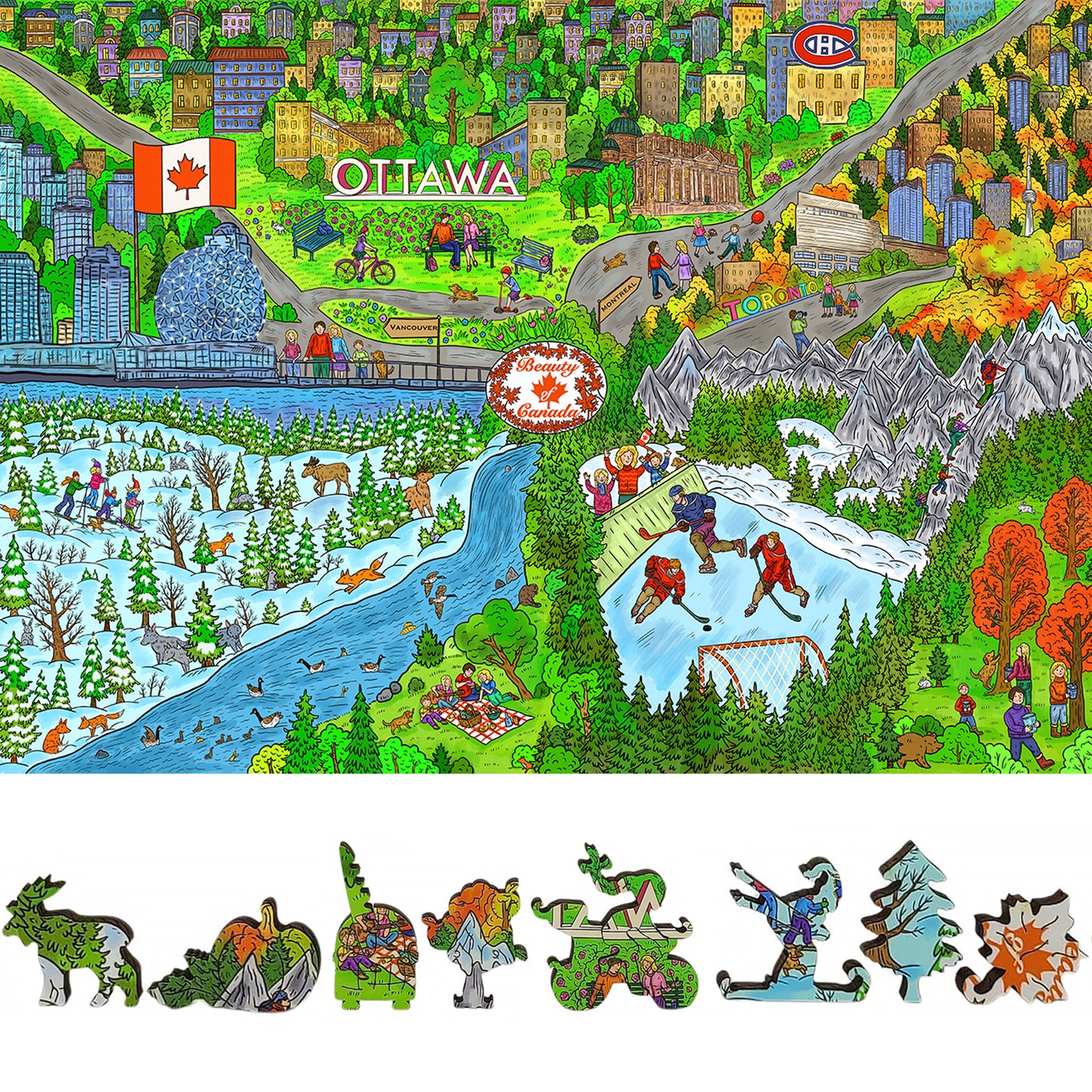 Wooden Jigsaw Puzzle for Adults - Uniquely Shaped Pieces - 444 Pieces - The Beauty of Canada