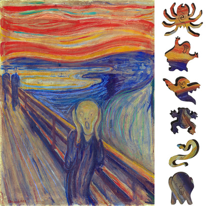 Large Format Wooden Jigsaw Puzzle with Uniquely Shaped Pieces for Seniors and Adults - 210 Pieces - The Scream