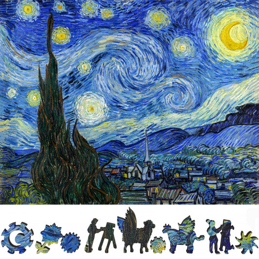 Wooden Jigsaw Puzzle for Adults - Uniquely Shaped Pieces - 360 Pieces - The Starry Night