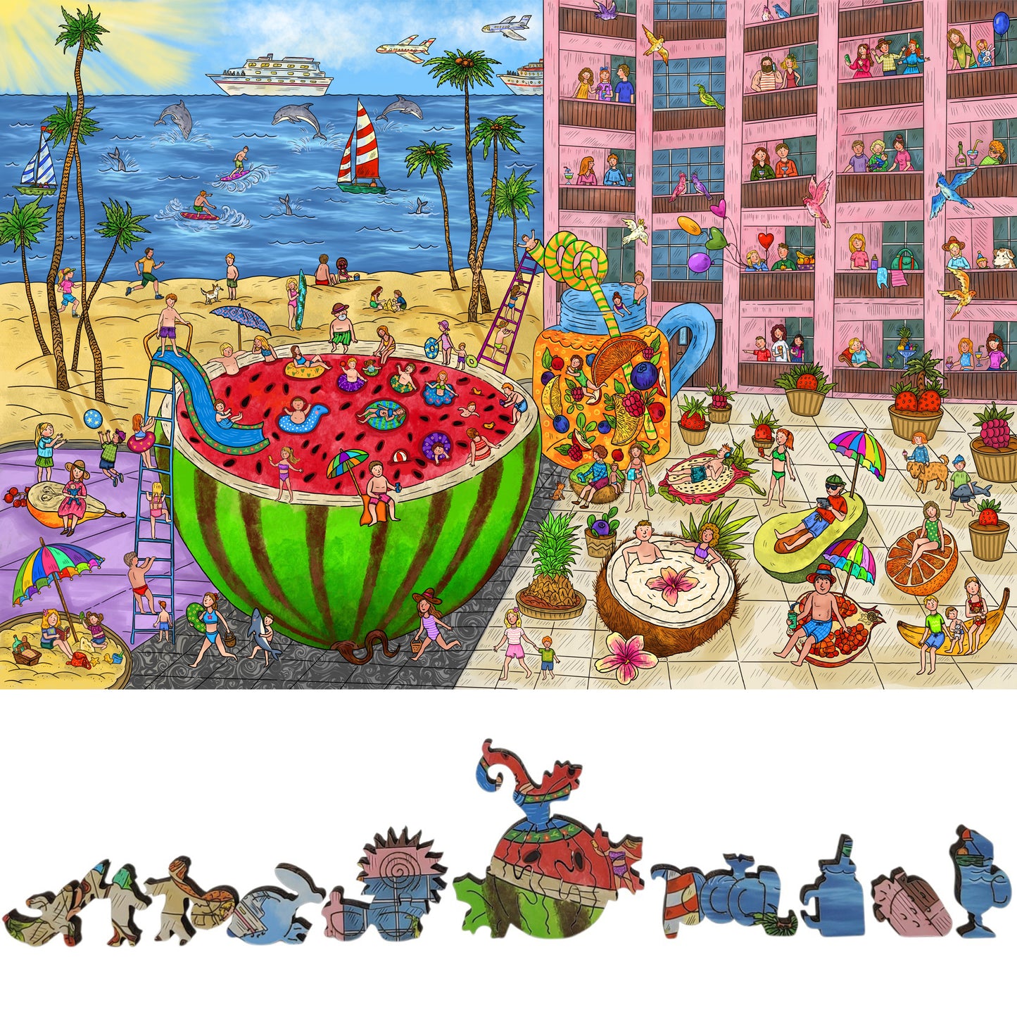 Wooden Jigsaw Puzzle for Adults - Uniquely Shaped Pieces - 480 Pieces - The Watermelon Pool
