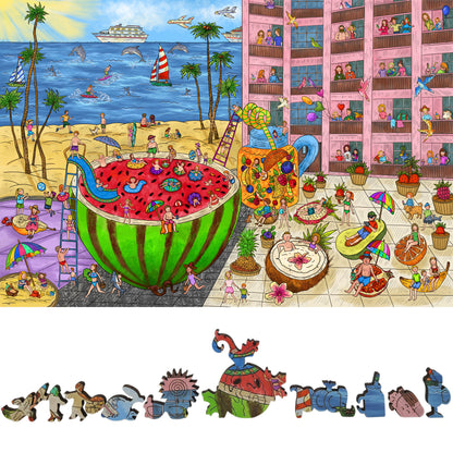 Wooden Jigsaw Puzzle for Adults - Uniquely Shaped Pieces - 480 Pieces - The Watermelon Pool