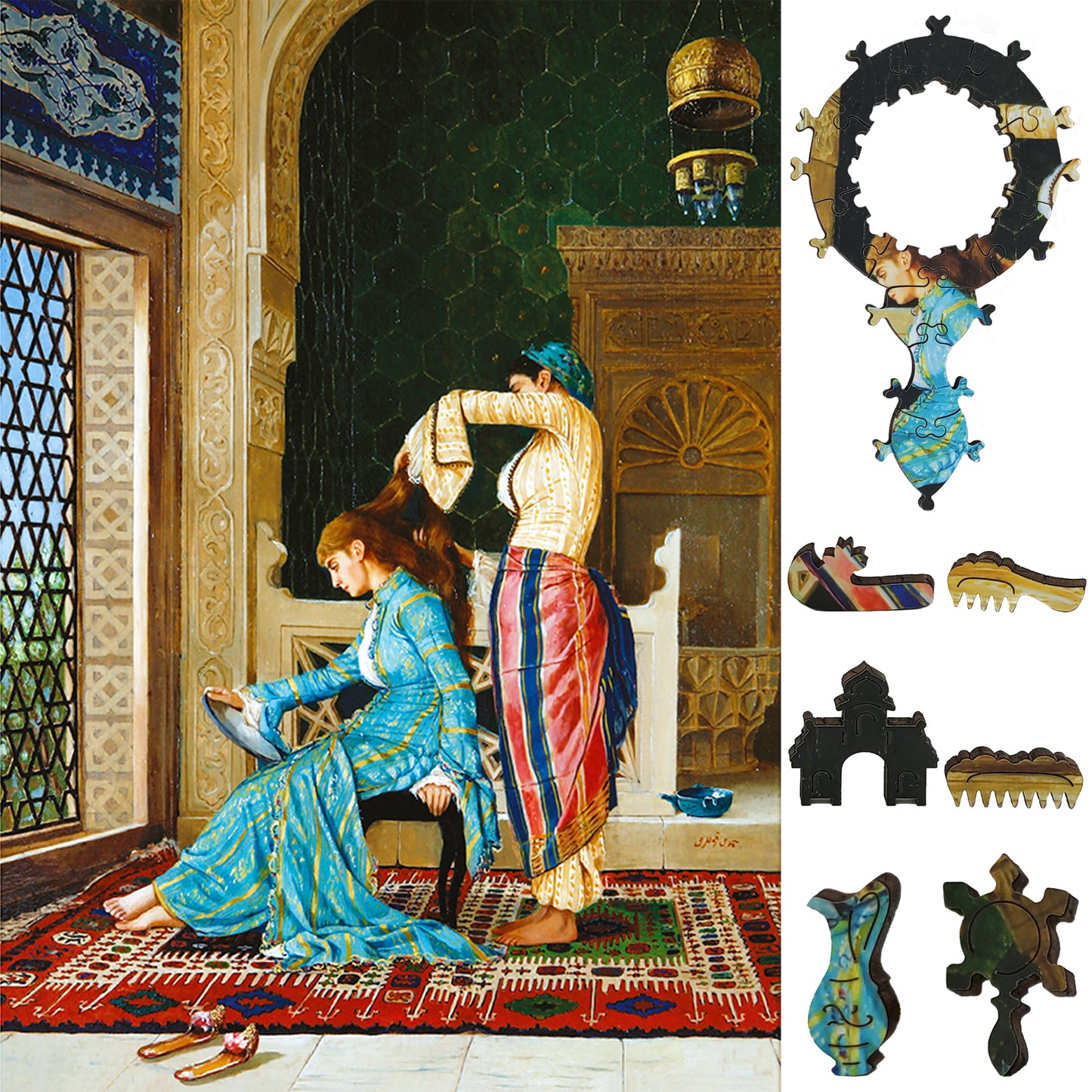 Large Format Wooden Jigsaw Puzzle with Uniquely Shaped Pieces for Seniors and Adults - 230 Pieces - Woman Having Her Hair Combed