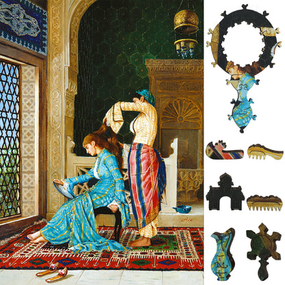 Large Format Wooden Jigsaw Puzzle with Uniquely Shaped Pieces for Seniors and Adults - 230 Pieces - Woman Having Her Hair Combed